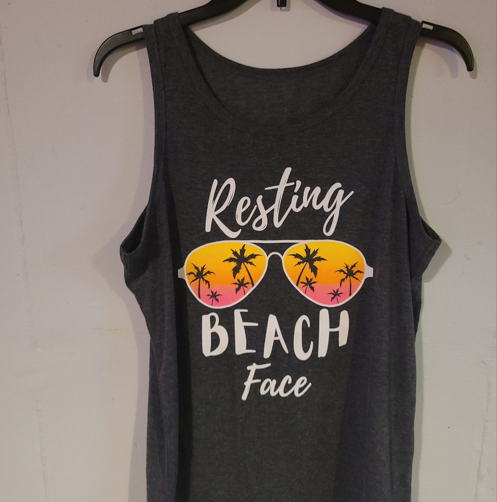 Gray Tank Top with Beach Graphic
